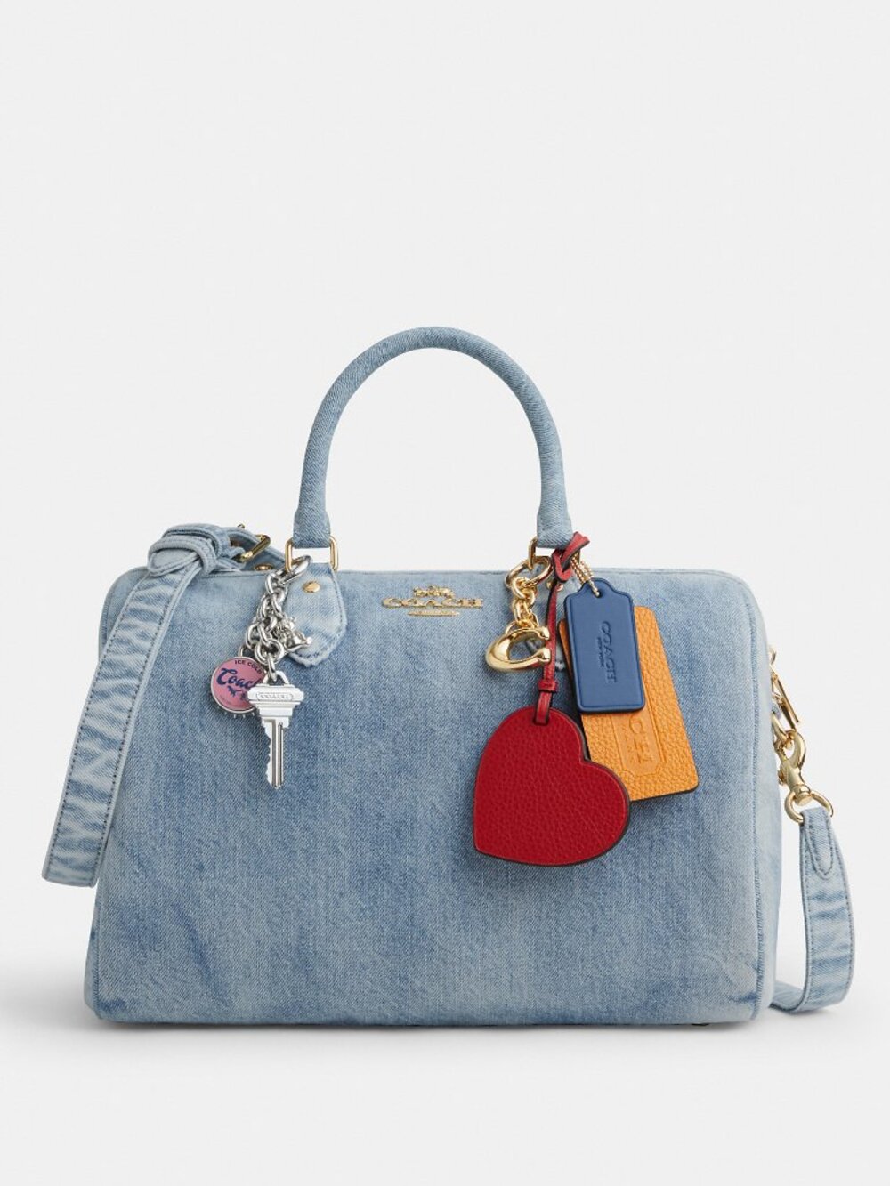Coach Outlet Rowan Large Satchel Bag In Loved Denim With Charms - Picture 2 of 7